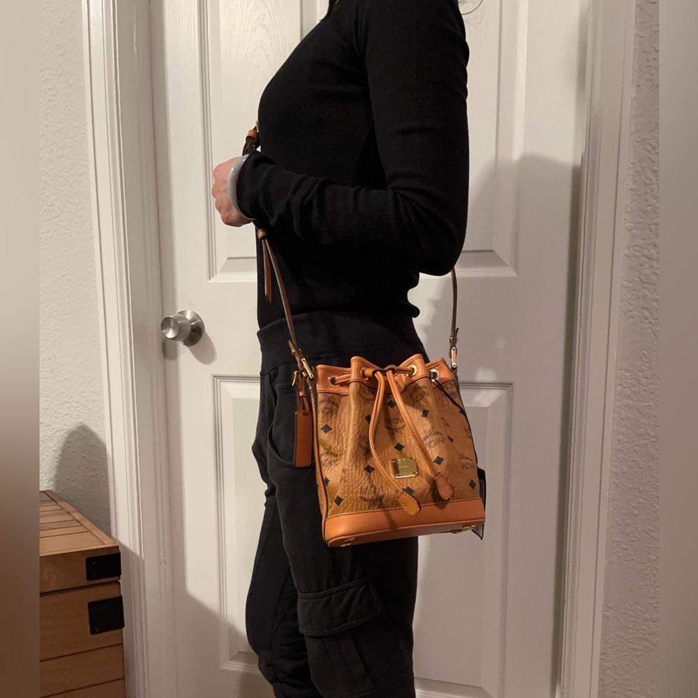 MCM Dessau Visetos Mini Drawstring Bucket Bag